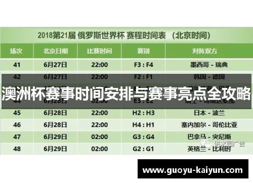 澳洲杯赛事时间安排与赛事亮点全攻略